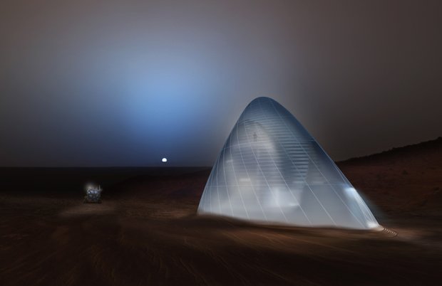 Visuel en 3D de la « maison de glace » imaginée pour la planète Mars par l’agence new-yorkaise SEArch (Space Exploration Architecture).