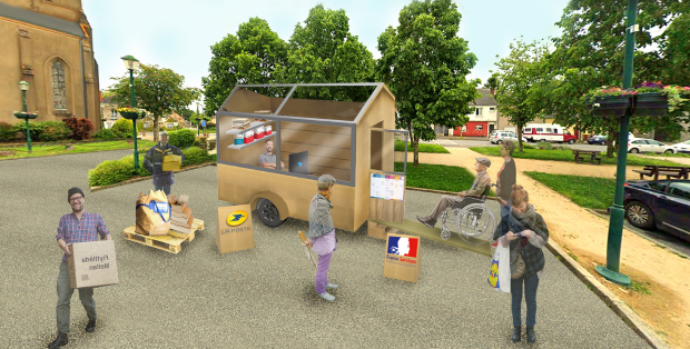 Photomontage, concept de roulotte sur une place au Coudray ©L’École de design Nantes Atlantique