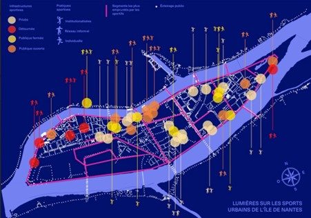 Cartographie Lumière sur les sports urbains nocturnes de l’île de Nantes - Séminaire Dark Design © Bachelor Graphisme / City Design Lab