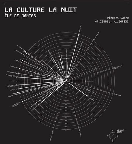 Cartographie Culture la Nuit sur l’île de Nantes - Séminaire Dark Design © Bachelor Graphisme / City Design Lab